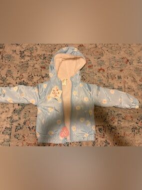 Kids Light Blue Daisy Print Hooded Reversible Jacket size 3 T NWT